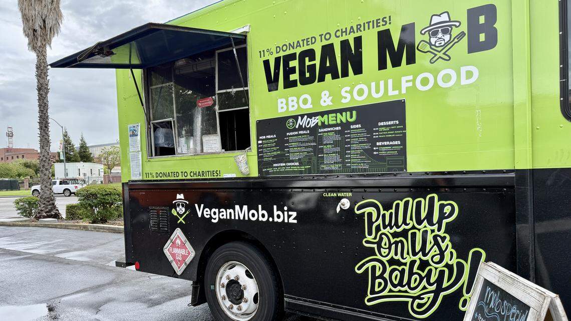 Bay Area-based food truck Vegan Mob, seen here in South Sacramento on Sunday, April 12, 2026, pops up in Sacramento most Sundays and Stockton most Fridays.