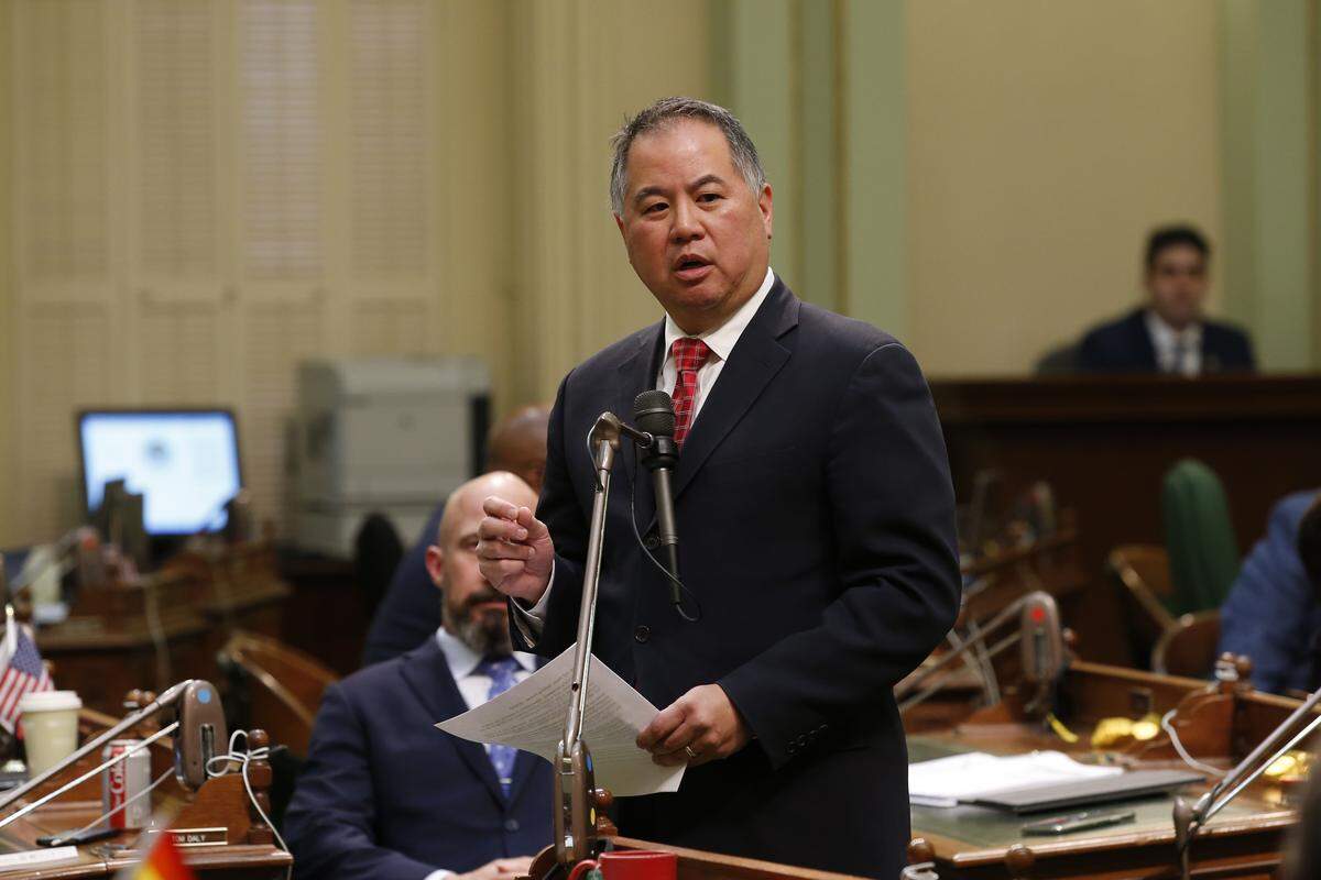 Assembly Budget Committee Chair Phil Ting, D-San Francisco, speaks to lawmakers at the Capitol in March 2020. Ting said California leaders have been anticipating less revenue, but the state will still be able to meet its spending commitments.