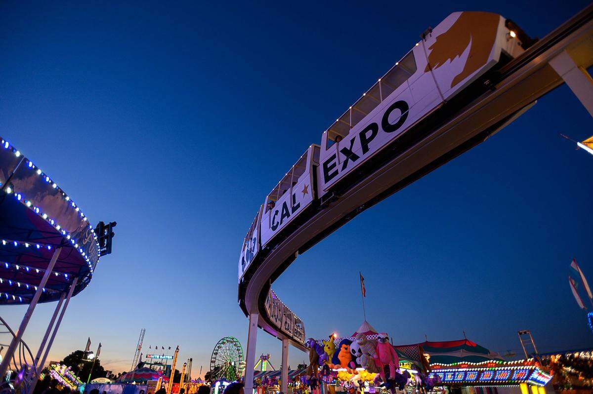 The monorail rides above the amusement rides at the State Fair at Cal Expo in 2019. The fairgrounds are in the city of Sacramento, just across Ethan Way from Arden Arcade.