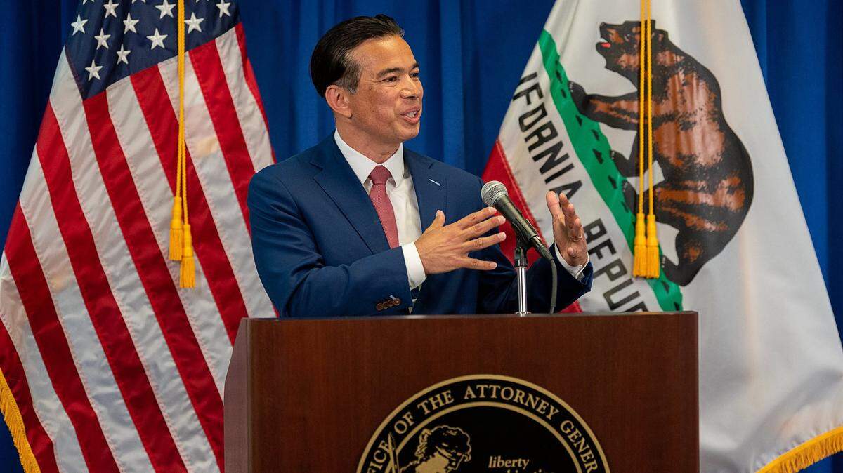 Attorney General Rob Bonta speaks after he was sworn in as California’s 34th attorney general on Friday, April 23, 2021 in Sacramento.