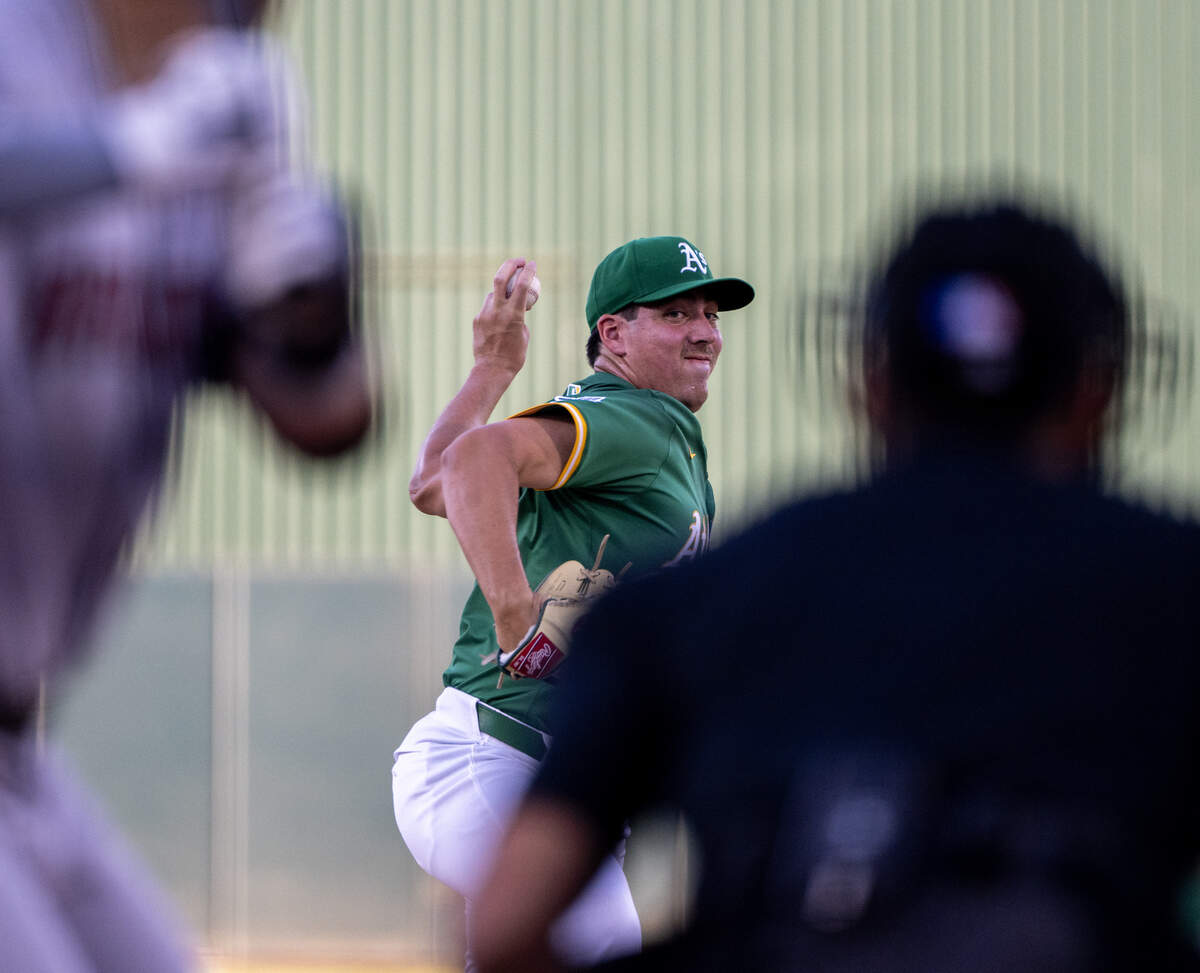 Athletics pitcher Jacob Lopez pitches in the first inning in a game against the Arizona Diamondbacks at Sutter Health Park on Friday, Aug. 1, 2025, in West Sacramento.