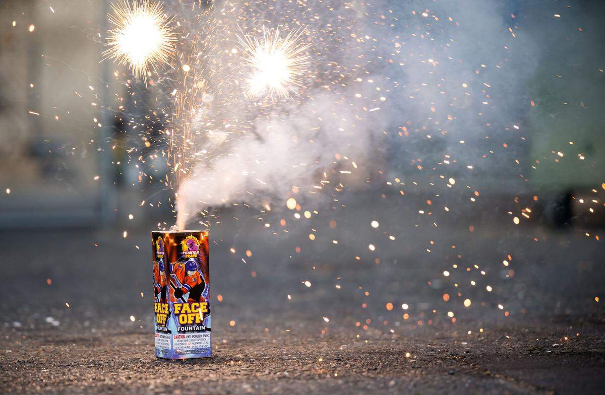 The Face Off fireworks fountain is lit Wednesday, June 28, 2023, near Sacramento Fire Department Station 4.