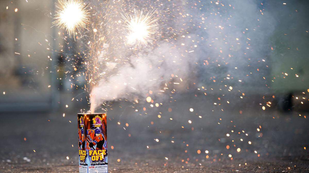 The Face Off fireworks fountain is lit Wednesday, June 28, 2023, near Sacramento Fire Department Station 4.