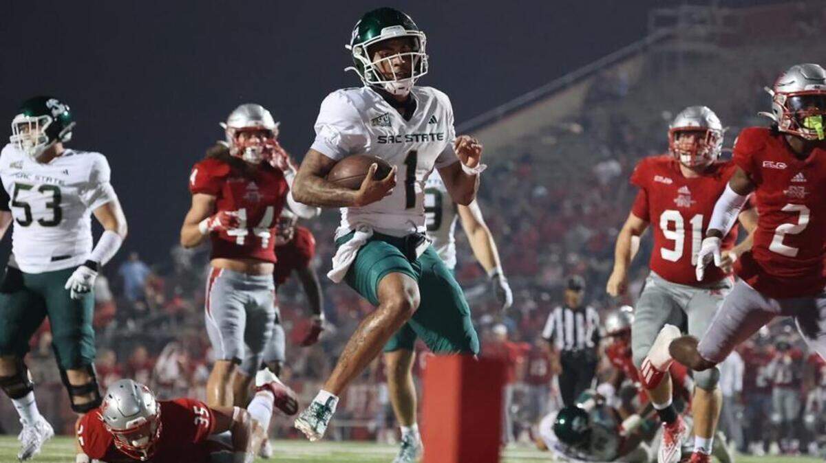 Sacramento State quarterback Kaiden Bennett (1) scored his first career rushing touchdown and threw the first two touchdown passes of his career in a 38-24 victory over Nicholls State on Thursday in Thibodaux, Louisiana.