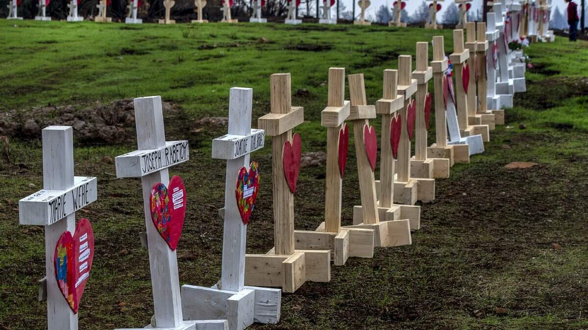 At a memorial for the victims of the Camp Fire many crosses are marked with the names of the victims that perished in the deadliest wildfire in California history at the intersection of Skyway and Skyway Crossing Road on Thursday, Dec. 20, 2018 in Paradise. The Camp Fire missing persons call center was finally closed for good on Wednesday, the Butte County Sheriff’s Office said.