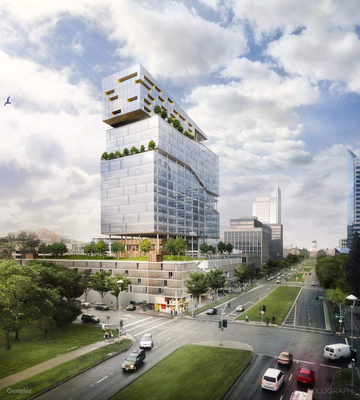 A 2016 rendering shows a building for the site proposed by CIM Group.