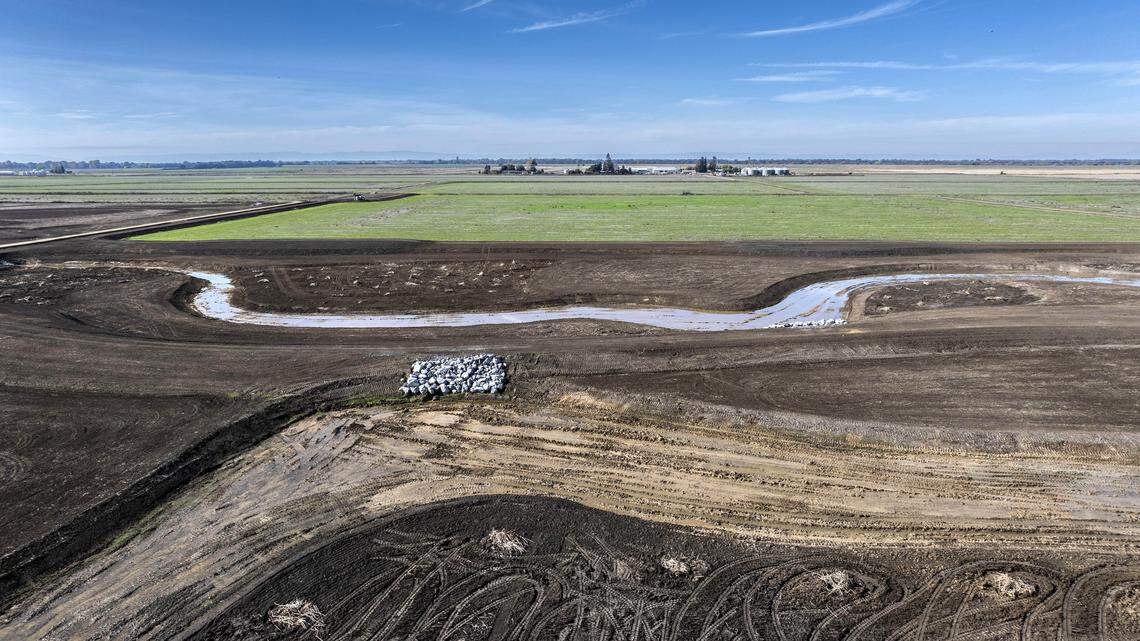 A view of the Natomas Basin Conservancy habitat under construction in Sutter County on Monday, Nov. 10, 2025. A 50-year plan to preserve portions of this basin is at risk due to massive new development proposals before Sacramento County. 
