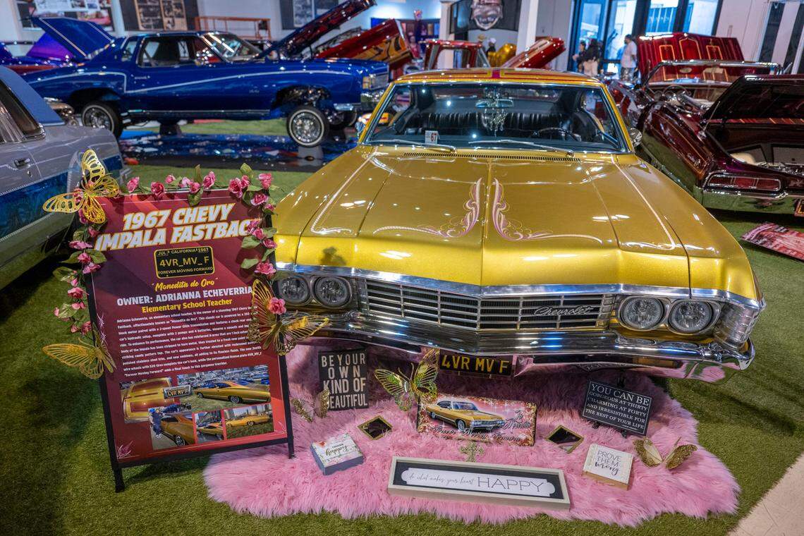 A 1967 Chevy Impala Fastback lowrider owned by Adrianna Echeverria displayed in the California State Fair’s lowrider exhibit.