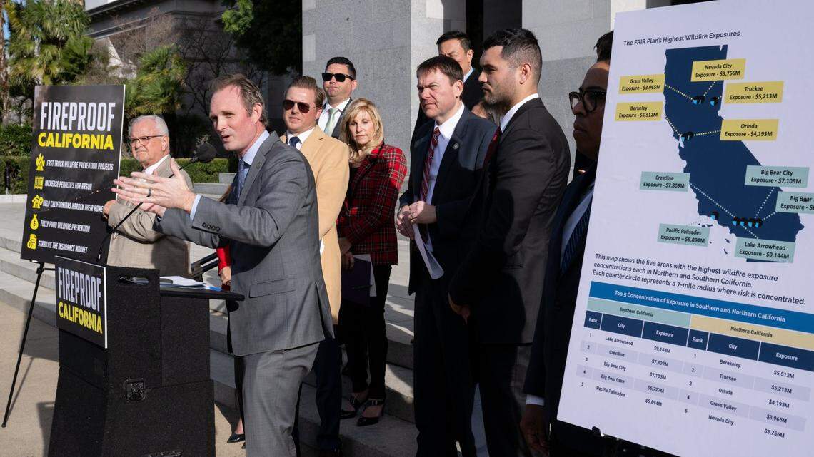 Assembly Republican Leader James Gallagher speaks at a press conference at the state Capitol on Monday, Jan. 13, 2025. Sacramento Republicans are getting under the skin of Democratic leadership with their own agenda and by challenging the majority party.