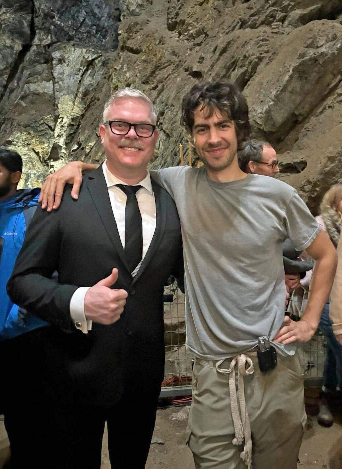 Daniel Paulson, Vox Musica director, and concert promoter and producer Tristann Dias bring the annual holiday cave concert to Moaning Caverns in Calaveras County Dec. 14, 2024.