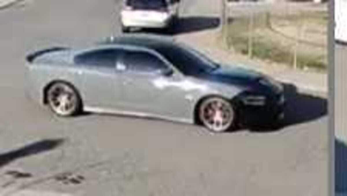 A gray Dodge Charger suspected of being involved in the armed robbery of a U.S. mail carrier is seen Dec. 20, 2022, in Rio Linda, California. This was the second armed robbery of a postal carrier in three days.
