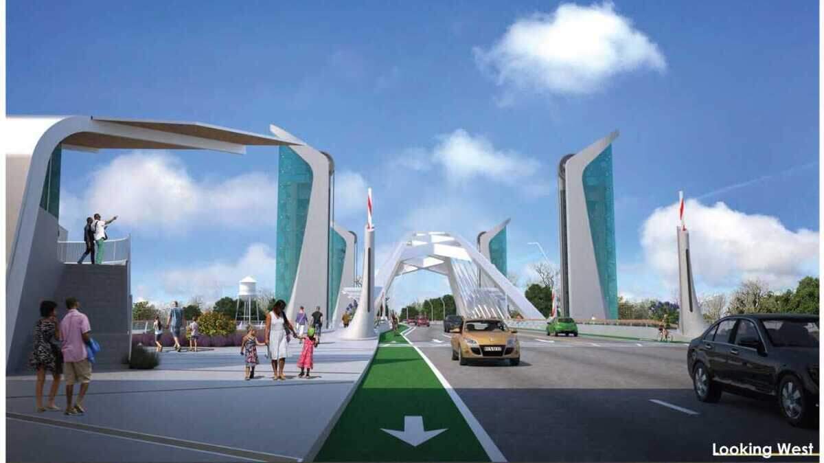 A street-level rendering of the proposed I Street bridge rebuild, linking Sacramento to West Sacramento.