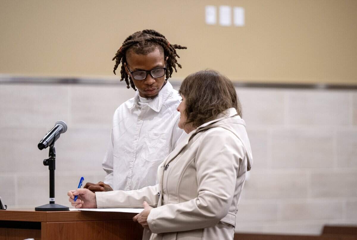 Stephon Wayne Stroman stands next to attorney Ava Landers during his arraignment at Woodland Superior Court on firearm-related charges on Tuesday. He was the second person arrested in connection with the Davis Community Park shooting on Picnic Day.