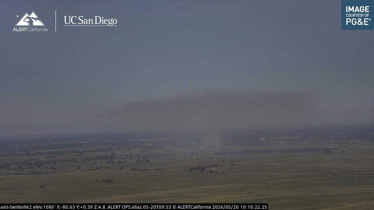 A prescribed burn at the Prairie City State Vehicular Recreation Center Wednesday, May 20, 2026, creates smoke seen on AlertCalifornia’s Ben Bolte 2 camera. Residents of Rancho Cordova and Folsom should expect see smoke in the air.