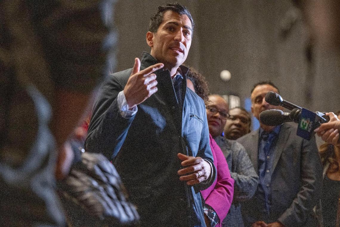 Assembly Speaker-Designee Robert Rivas makes a statement after he was elected speaker at a Democratic caucus meeting at the SAFE Convention Center in Sacramento last November. He will take the position June 30.