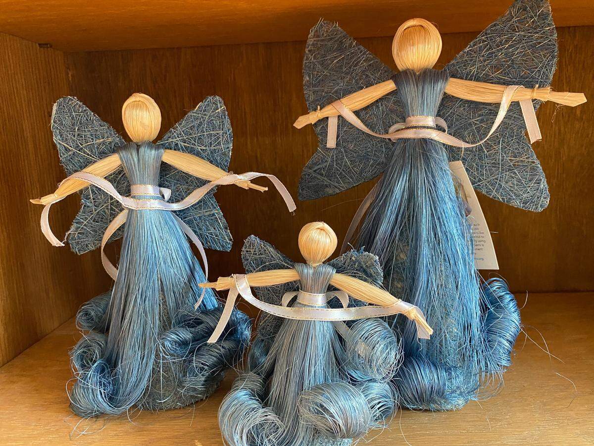 The angels that live on author Bunny Stevens’ bookshelf.