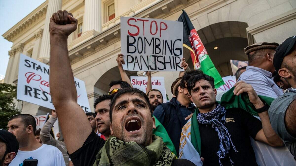 Members of the Sacramento Afghan community protest in support of Panjshir province’s fight against the Taliban during a demonstration the state Capitol on Sept. 7, 2021.