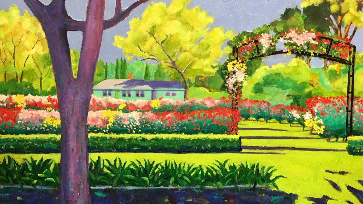 Anthony Montanino’s precise oil painting, “Rose Garden.”