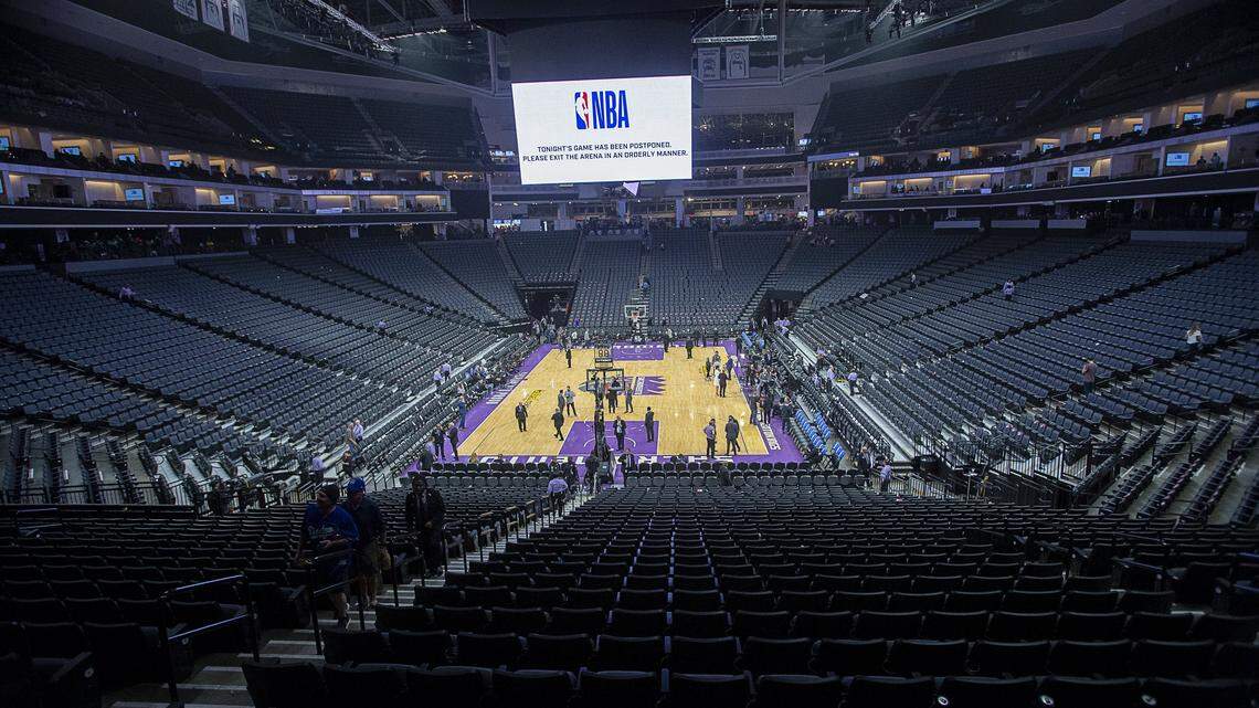 The Golden 1 Center in Sacramento empties Wednesday, March 11, 2020, after the NBA suspends the season following the news of the Utah Jazz’s Rudy Gobert testing positive for coronavirus.