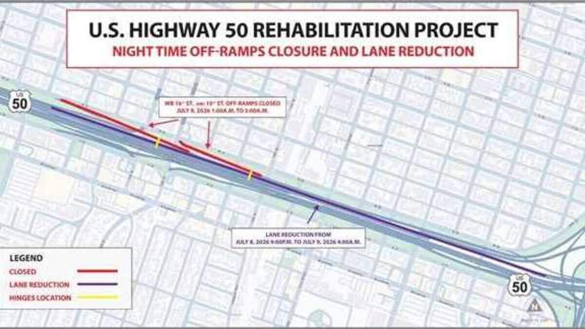 Caltrans closed two westbound Highway 50 off-ramps and reduced lanes for about a mile-long section of the highway from Wednesday night to early Thursday, according to Caltrans District 3. The areas were closed as crews worked on two joint seals, which is one of the "final phases" of the $511.1 million Highway 50 construction project.