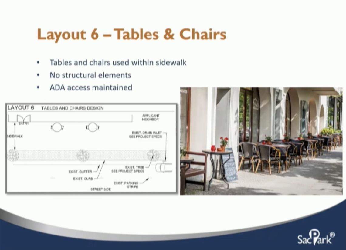 Layout six consists of table and chairs for businesses looking for a quick and inexpensive option.