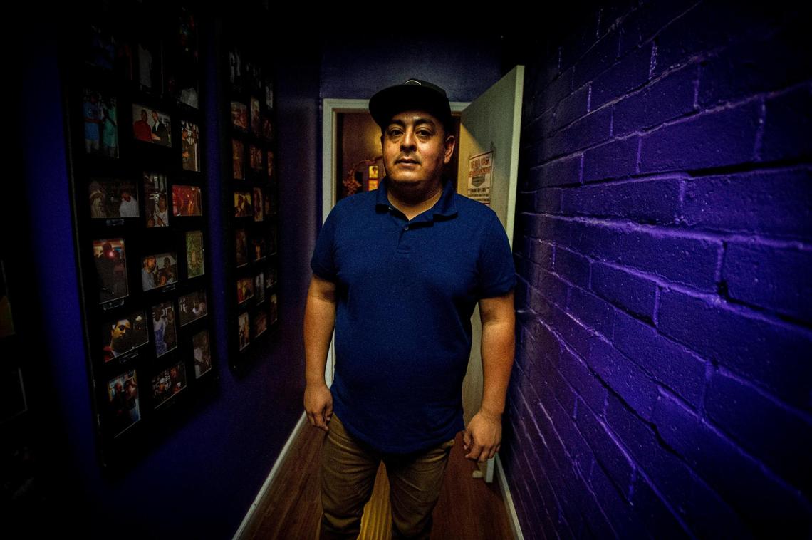 Sound engineer Pete “Pete Space” Rodriguez stands in the hallway at Omina Laboratories on Friday, July 3, 2020.
