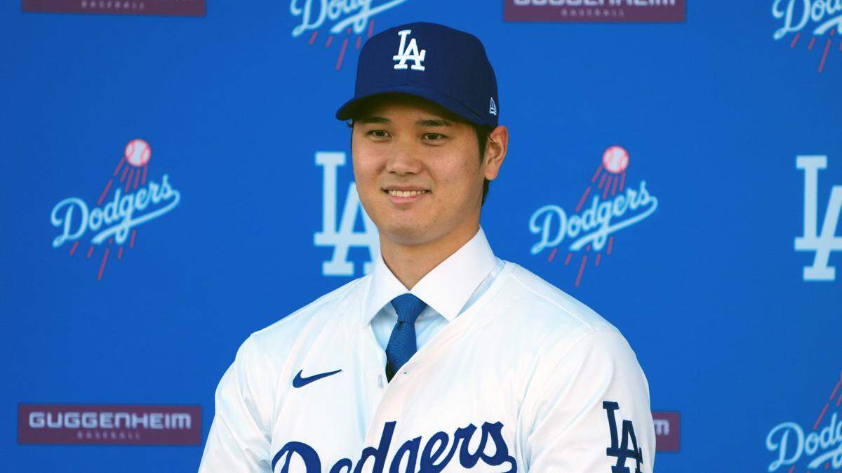 Los Angeles Dodgers designated hitter Shohei Ohtani is introduced at a press conference Dec. 14, 2023, at Dodger Stadium in Los Angeles.