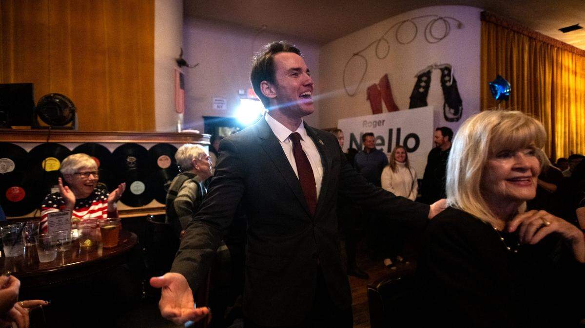 Republican 3rd Congressional District candidate Kevin Kiley greets supporters at the Opera House Saloon in Roseville, Tuesday, Nov. 8, 2022.