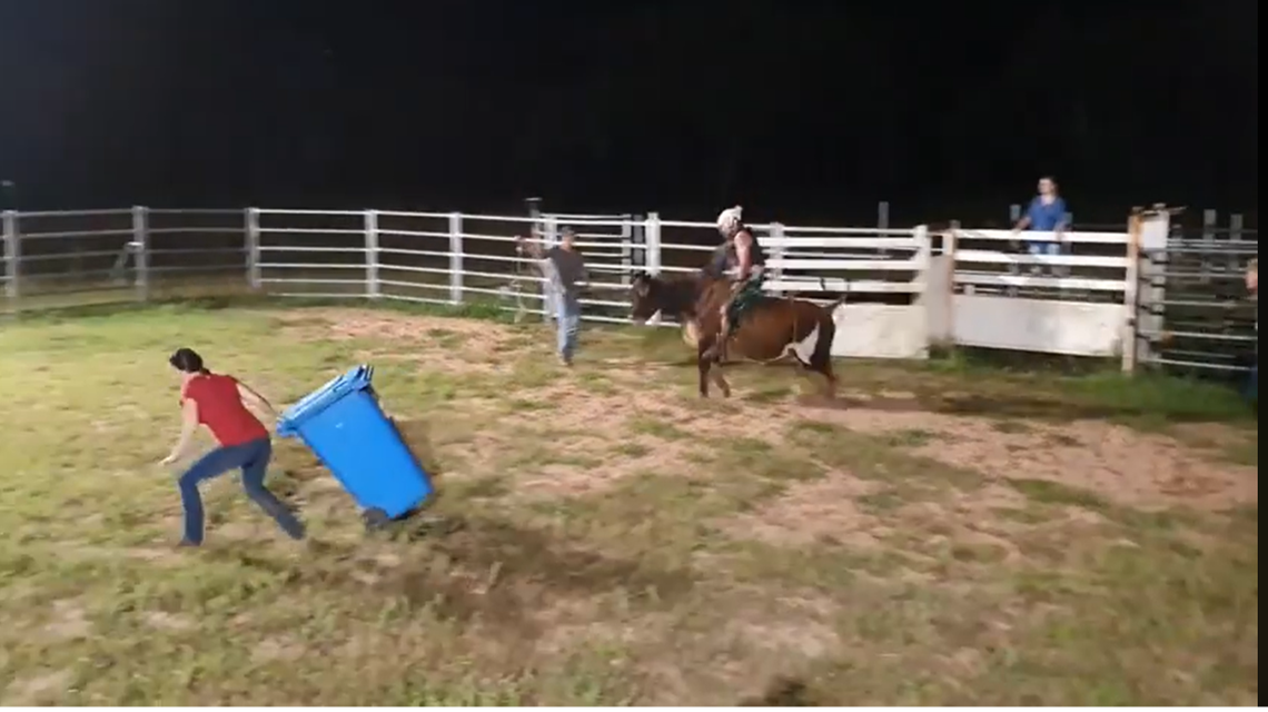 Hailey Skye posted a video of her taking out the trash while being chased by a bull rider on a bull. She called it a “bin challenge.”