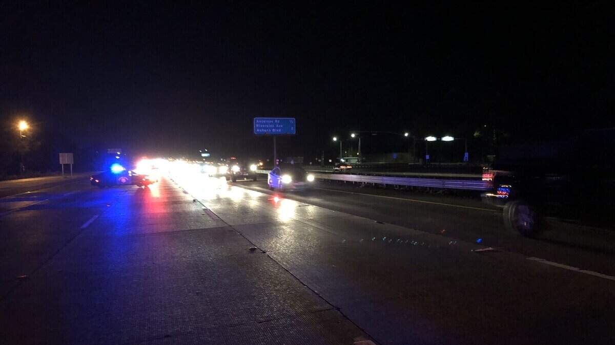 At least one person was killed in a collision involving a motorcycle early Tuesday morning on I-80 near the Antelope scales in Citrus Heights.
