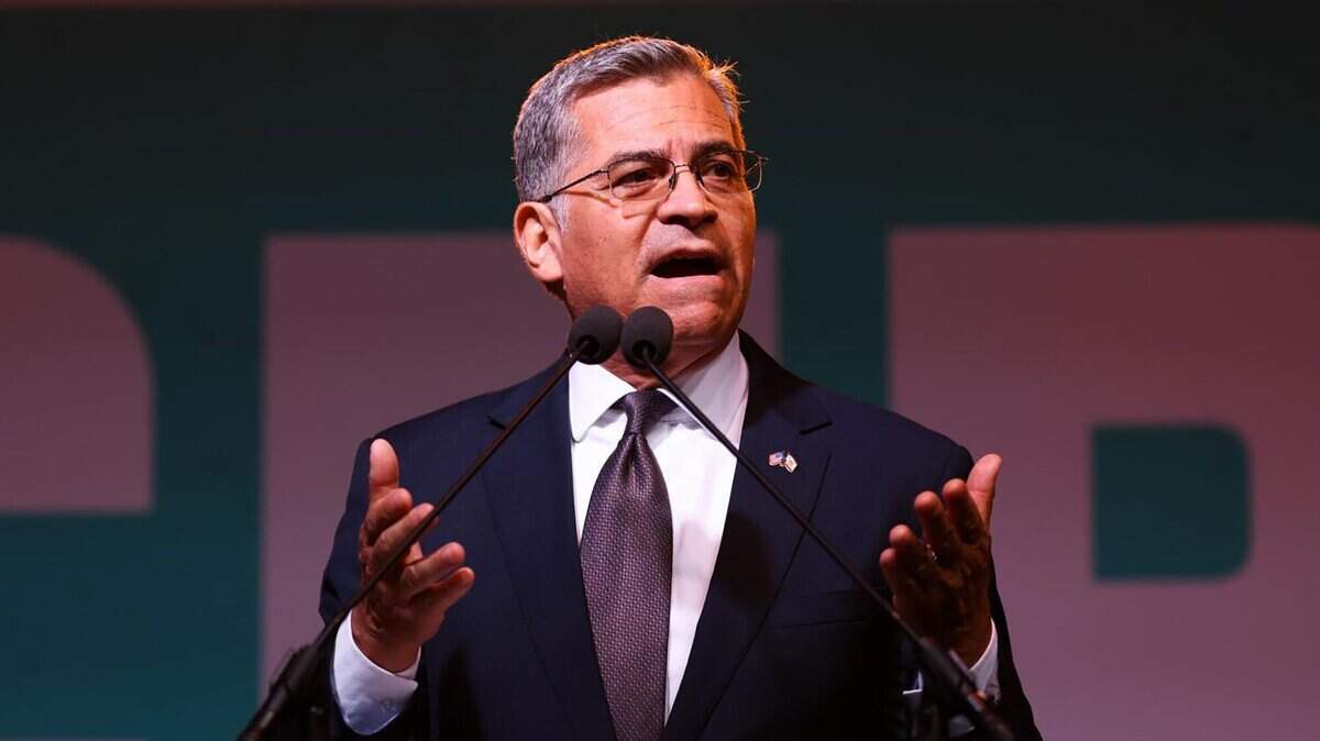 Former HHS Secretary and California Attorney General Xavier Becerra speaks during a June 2 primary election night event in downtown Los Angeles.