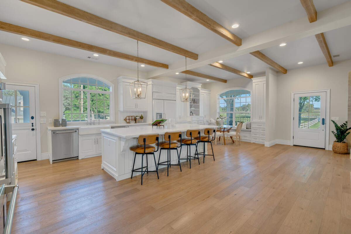 A cook’s kitchen redesigned in 2024 with four ovens, a seven-burner home-range with Italian brass knobs, double dishwashers and a pebble ice machine.