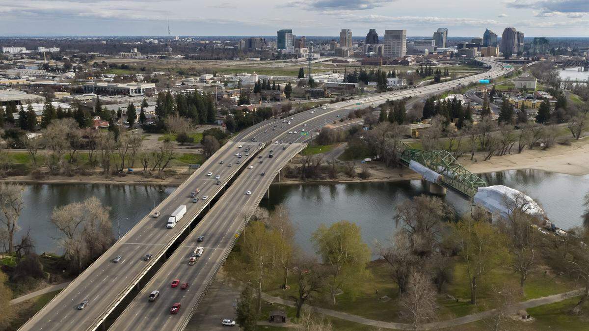 Interstate 5 as it crosses the American River in Sacramento on Saturday, February 24, 2018.