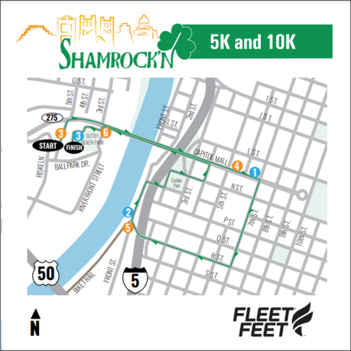 The Shamrock’n 5k and 10k races will prompt road closures in downtown Sacramento and West Sacramento on Saturday, March 16, 2024.