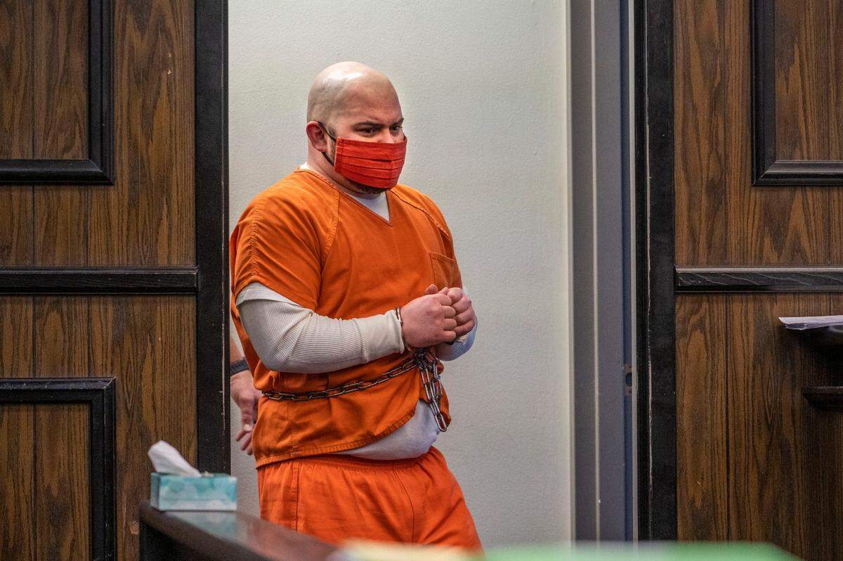 Jordan Piper, the father of Roman Lopez, enters the courtroom on Friday, Nov. 19, 2021 at El Dorado Superior Court in Placerville.