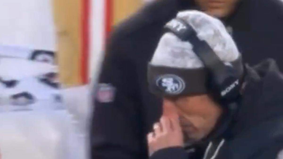 San Francisco 49ers head coach Kyle Shanahan takes a hit from smelling salts — ammonium inhalants — before the playoff game against the Philadelphia Eagles Sunday, Jan. 11, 2026