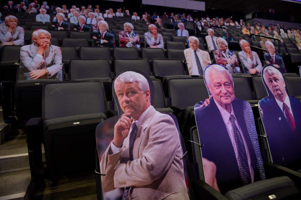 The Sacramento Kings preview coronavirus safety features on Friday, April 16, 2021, including cardboard cutouts featuring former coach, GM and broadcaster Jerry Reynolds that will help enforce social distancing.