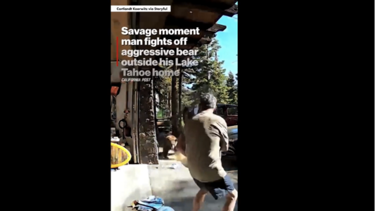 The moment man fights off bear with spray at his Lake Tahoe cabin