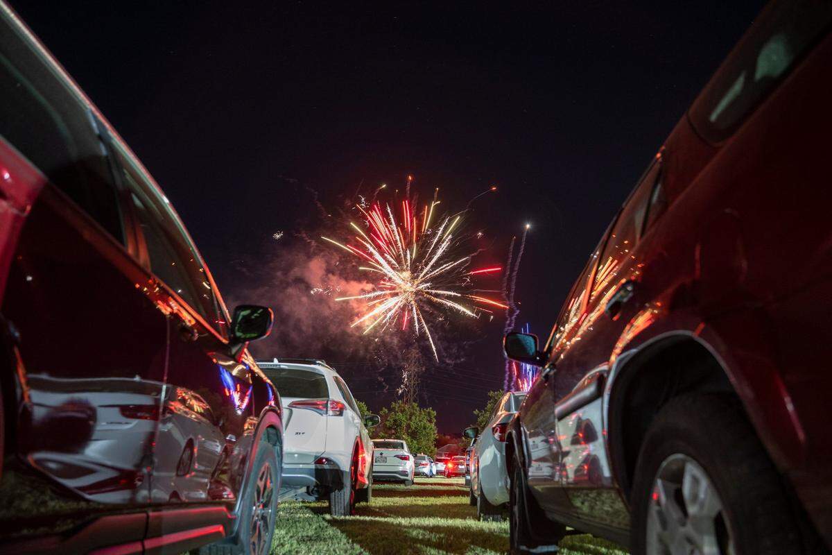 Fireworks explode over the Folsom Pro Rodeo in Folsom on Thursday.