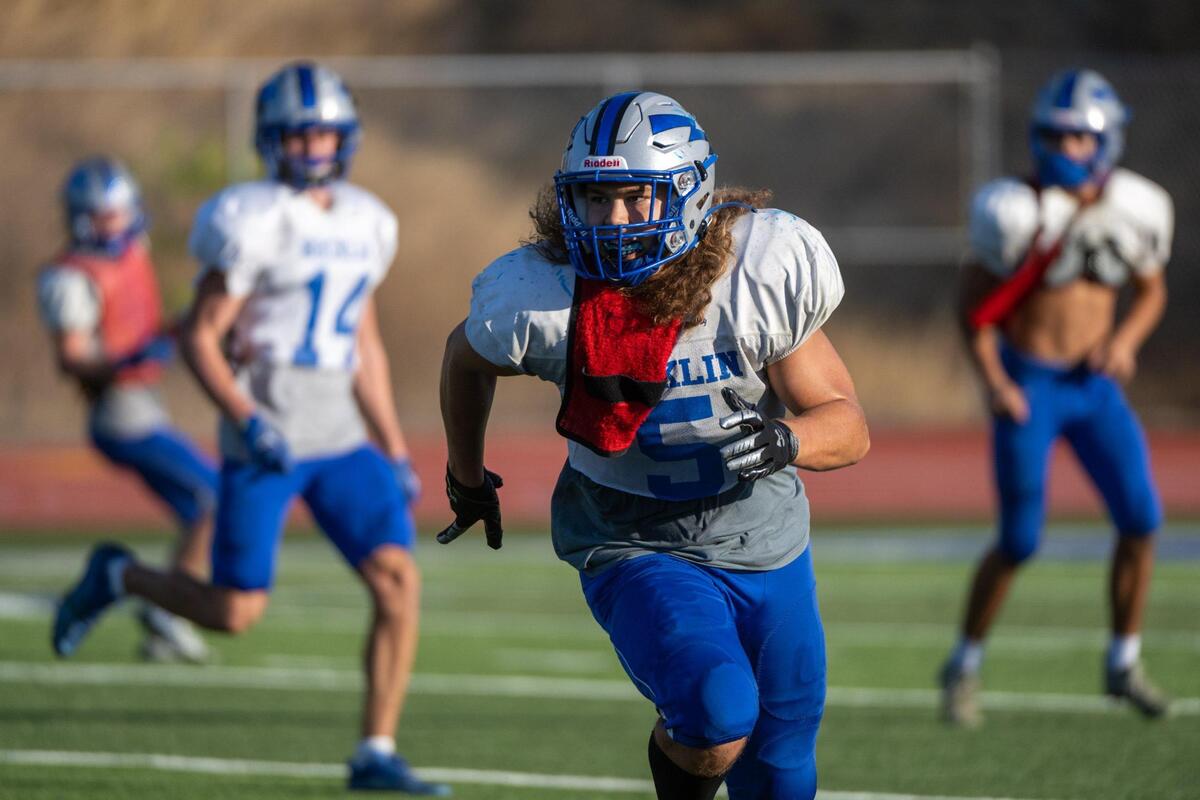 Linebacker Derek Houston practices at Rocklin High School on Wednesday, Oct. 12, 2022. The Sacramento State commit was a first team All-Metro selection as a junior.