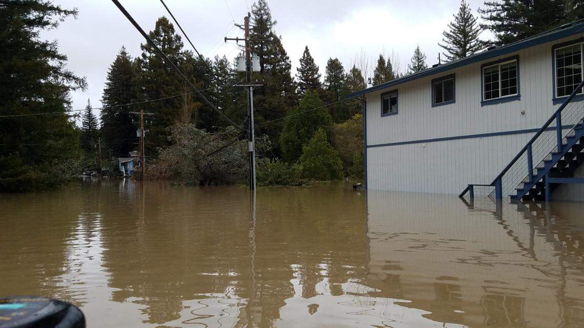 Guerneville, in Sonoma County, became an island Wednesday after the Russian River flooded.
