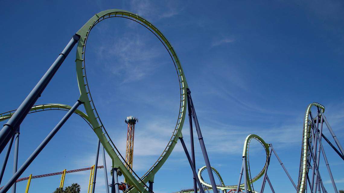 Empty roller coasters are seen at a closed Six Flags Discovery Kingdom in Vallejo during the pandemic. There has been no confirmation of rumors that Six Flags will relocate from Vallejo to Fresno, but Fresno city and development officials “rolled out the red carpet” to court a big-time Los Angeles investor interested in potentially developing an amusement park and more in Fresno.