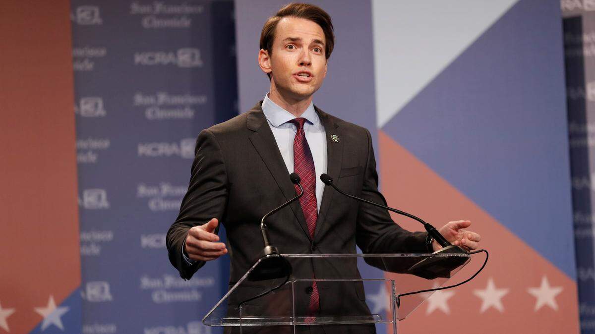 Assemblyman Kevin Kiley, R-Rocklin, speaks during a televised debate in Sacramento on Wednesday, Aug. 25, 2021 for the California gubernatorial recall election.