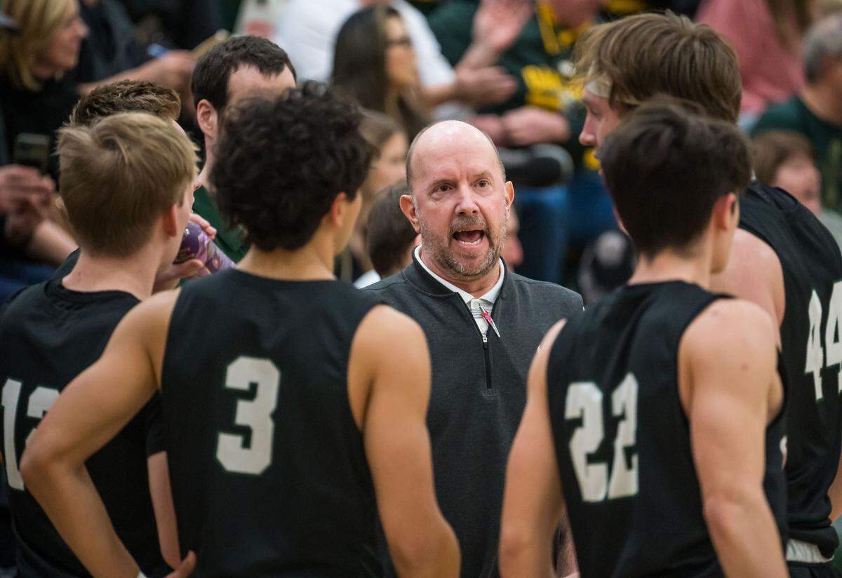 Granite Bay Grizzlies head coach Jason Sitterud talks to his players on a timeout against the Granite Bay Grizzlies in a 2023 CIF Sac-Joaquin Section Division II high school boys basketball semifinal game. Sitterud ended his run as Granite Bay boys basketball coach this month, after the end of the 2025-26 season.