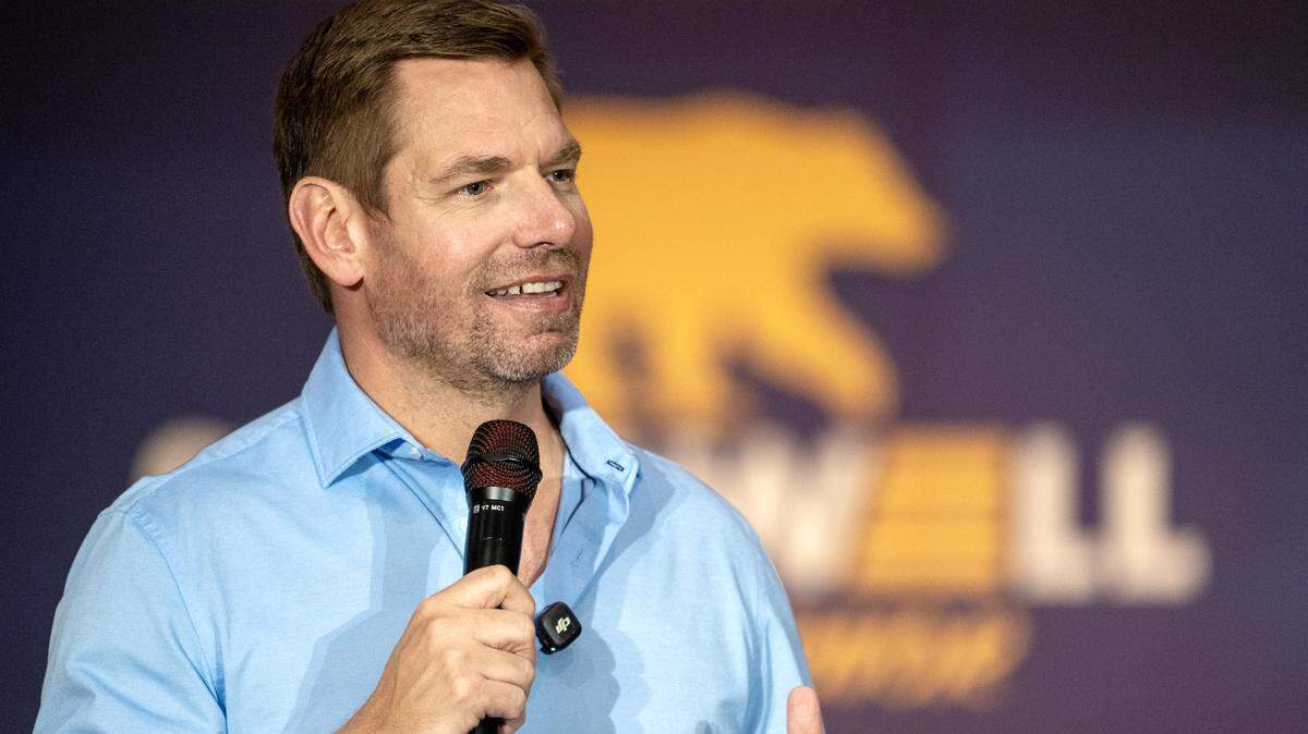 California gubernatorial candidate Eric Swalwell during the town hall meeting at the Scottish Rite Masonic Center on Tuesday, April 7, 2026, in Sacramento.