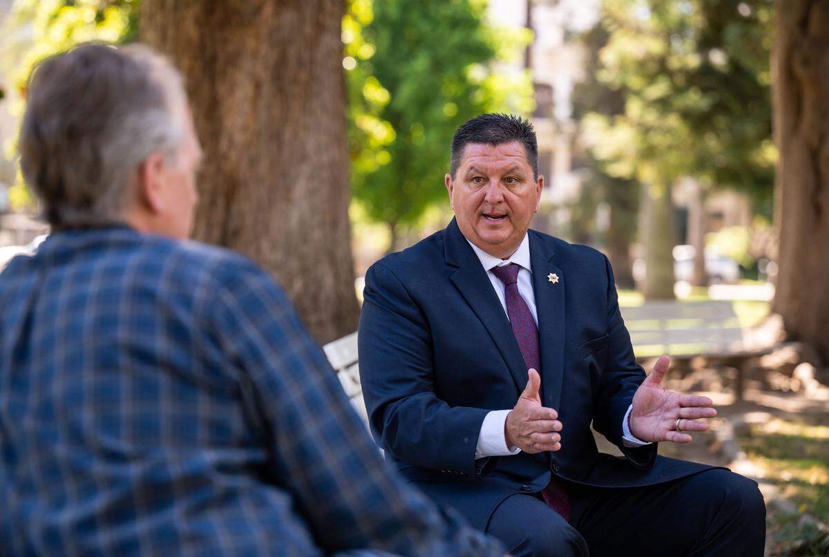 Sacramento Sheriff’s Chief Deputy Jim Barnes, who is running to replace Scott Jones as sheriff, speaks with Bee reporter Sam Stanton in March at Capitol Park in Sacramento.