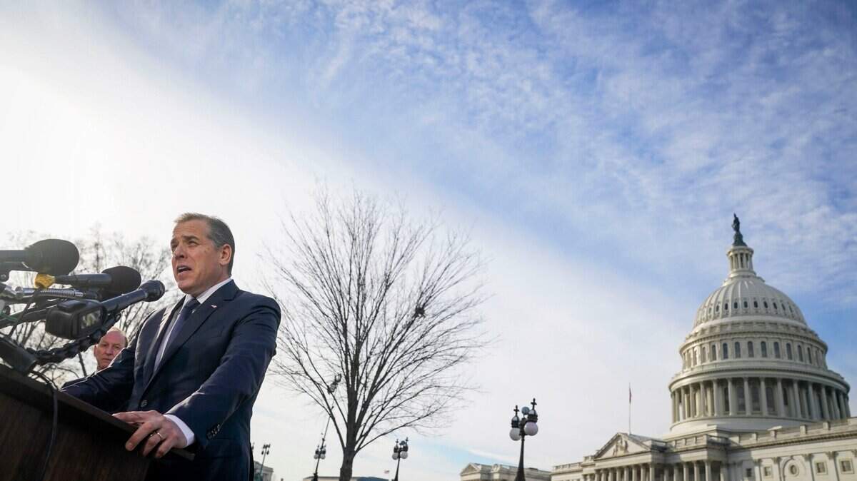 Hunter Biden, the son of President Joe Biden, along with his attorney Abbe Lowell, left, speaks at a press conference outside the United States Capitol where he offered to publicly testify in House Republican’s request on Dec. 13, 2023 in Washington, D.C.