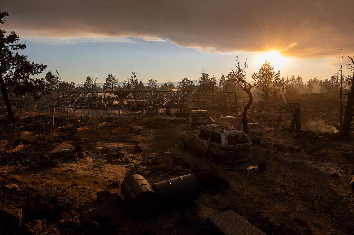 Hmong marijuana farmer’s greenhouses were damaged during the Lava Fire on Tuesday, June 29, 2021, outside of Weed in Siskiyou County. Authorities estimate there are 5,000 to 6,000 greenhouses growing pot in the Big Springs area.