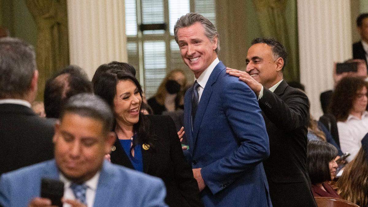 Gov. Gavin Newsom makes an appearance at the Assembly Organizational Session on Dec. 5 at the state Capitol in Sacramento. He’ll be sworn in for a second term on Friday.