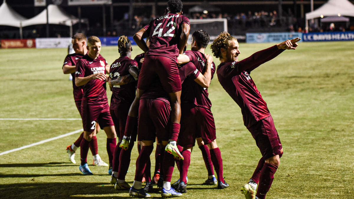 Sacramento Republic players celebrate after scoring a goal Saturday, March 12, 2022, against El Paso.